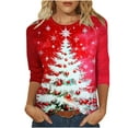thumbnail image 2 of FDGIU Christmas Tree Shirts for Women 2025 3/4 Sleeve, Loose Fit Tunic Top with Xmas Tree Print, Holiday Casual Blouse, 2 of 4