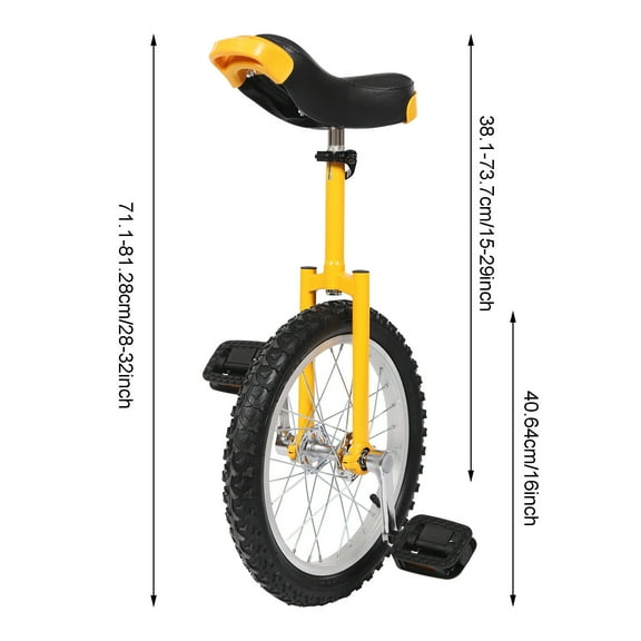 Shzicmy 16'' Unicycle Adjustable Seat Balance Exercise Training Wheel Unicycle 110lbs