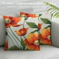 thumbnail image 3 of Wuche  Oil Painting Watercolor Beautiful Red Orange Big Poppy Flowers Summer Decorative Throw Pillow Cover Case Home Living Room Bed Sofa Car Cotton Linen Square, 3 of 5