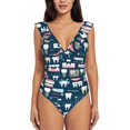 thumbnail image 2 of Yiaed Dental Print Women's Ruffled One Piece Swimsuit V Neck Swimwear Slimming Monokini for Woman-Large, 2 of 8