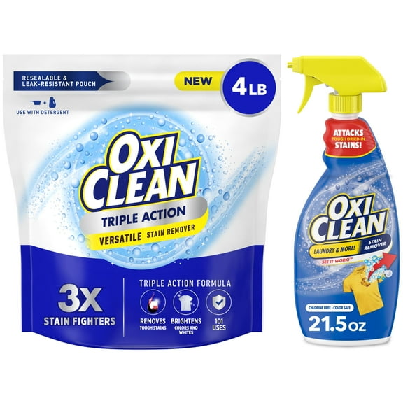 OxiClean Triple Action Versatile Stain Remover Powder & Laundry Stain Spray Bundle