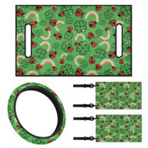 Jeiento 4 PCS Golf Cart Seat Cover with Steering Wheel Cover and Golf Cart Flags St. Patrick's Day Rainbow Golf Cart Flag Universal Seat Blanket Steering Wheel Cover Decorations