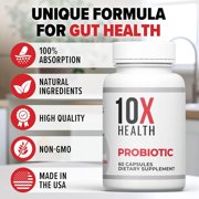 10X Health Probiotics Supplement – Probiotic Capsules for Immune Support & Gut Health, 60 Capsules