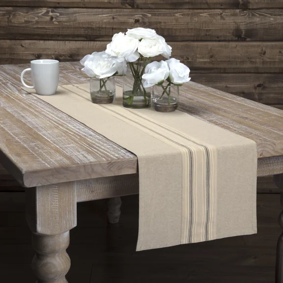 Vhc Brands Table Runner Sawyer Mill Charcoal Stripe Farmhouse 13X48 Rect Kitchen
