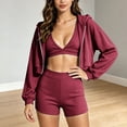 thumbnail image 7 of FchengtaiS Women 3 Piece Tracksuit Sets Long Sleeve Zip Up Cropped Jacket & Sport Bra & Matching Shorts Outfits Casual Athletic Sweatsuits, 7 of 7