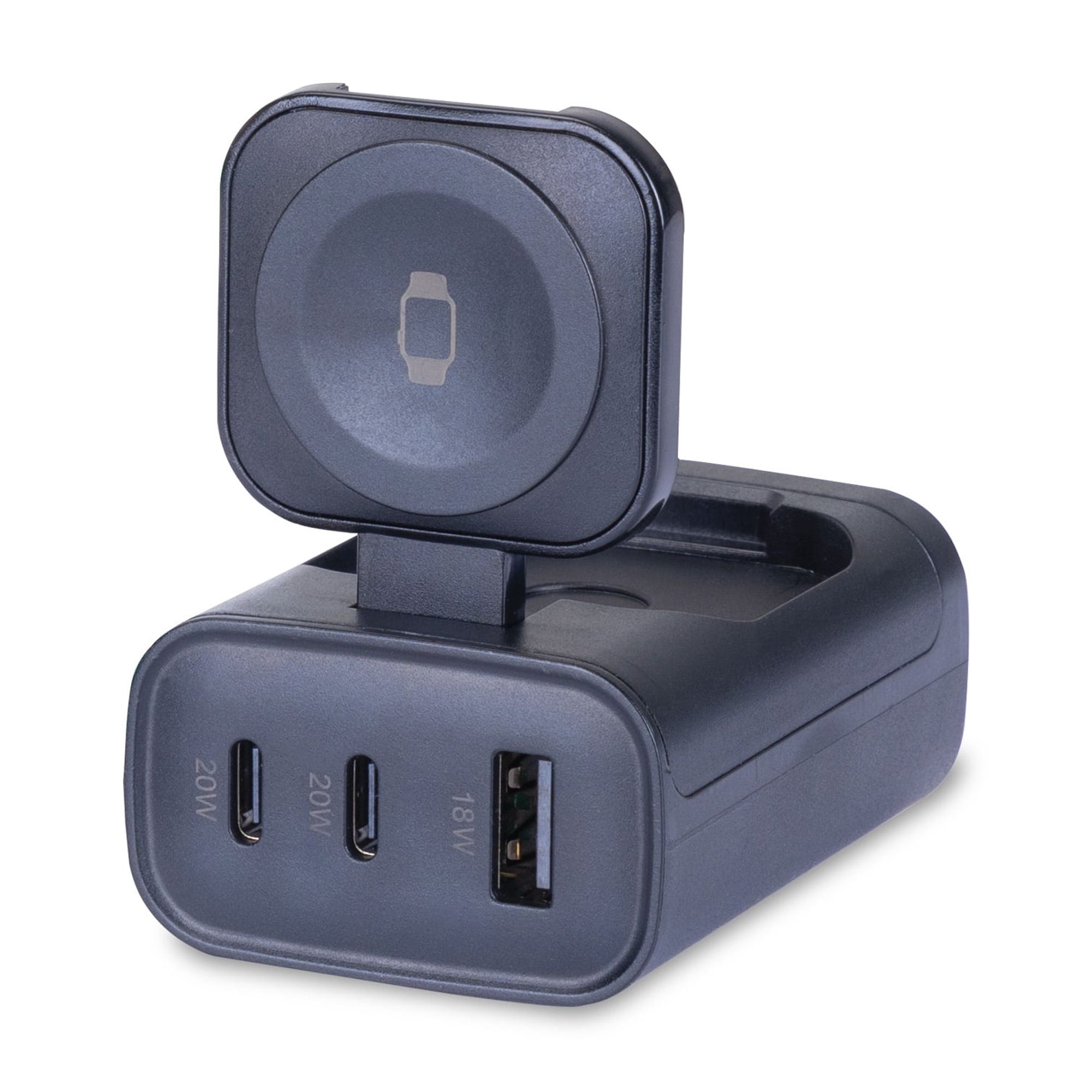 Merkury Innovations 4-in-1 PD 40W USB Wall Charger with Apple Watch Charger – 2 USB-C + 1 USB-A Ports (Foldable Design)