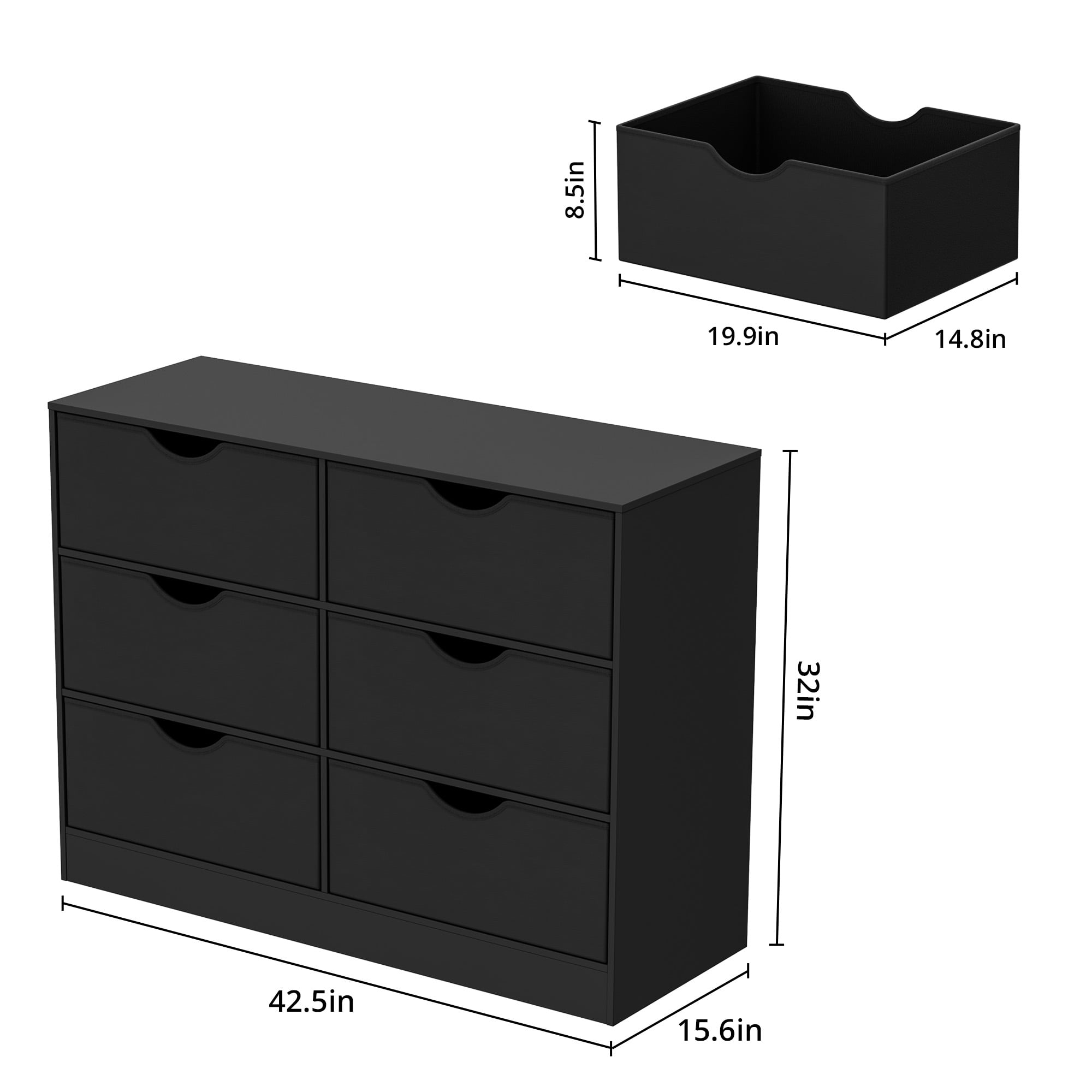 3 Tier Storage Organizer Wooden Book Shelf, 6 Cube Bookcase, 6 Removable Fabric PU Drawers Open Bookshelf, Modern Floor Standing Display Bookshelf for Living Room, Entryway, Home Office,Black