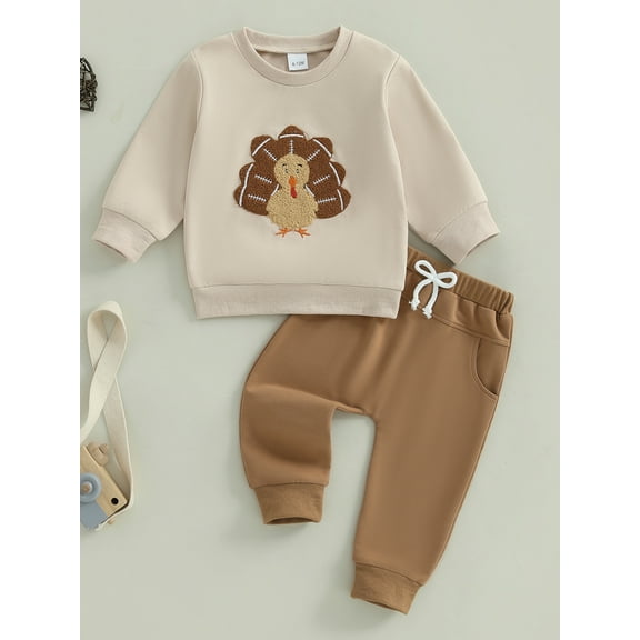 Jaweiwi Baby Toddler Boy Thanksgiving Outfits 6 12 18 24 Months 2T 3T Long Sleeve Tuekey Graphic Sweatshirt   Pants Set Clothes