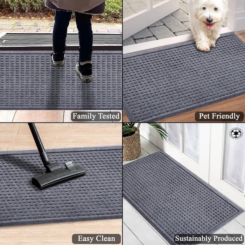 A1HC Indoor Outdoor Mat, Front and Back Entrance Welcome Mats, Large Front Door Patio Mats 24x36 Inches, Non-Slip Easy Clean Entrance Washable Large Size Doormats, Dark Grey
