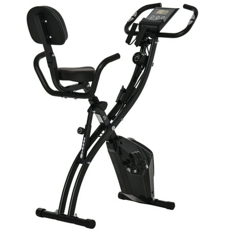 Soozier Folding Exercise Bike 3-in-1 Recumbent Exercise Bike Upright Workout Bike & Arm Resistance Bands Adjustable Seat 8-Level Magnetic Resistance Black
