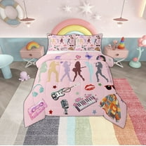 Manfei Music Themed Queen Comforter Set,Fashion Musical Band Bedding Sets,Electric Guitar Tape Bedding Comforter Set For Girls Teens,Super Cozy Room Decor Reversible,3pcs