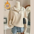 thumbnail image 4 of Fiaer Quarter Zip Pullover Women Plus Size Loose Fit V Neck Trendy Sweatshirts Long Sleeve Lapel Collared Casual Comfort Pocket Tops Khaki S, 4 of 6