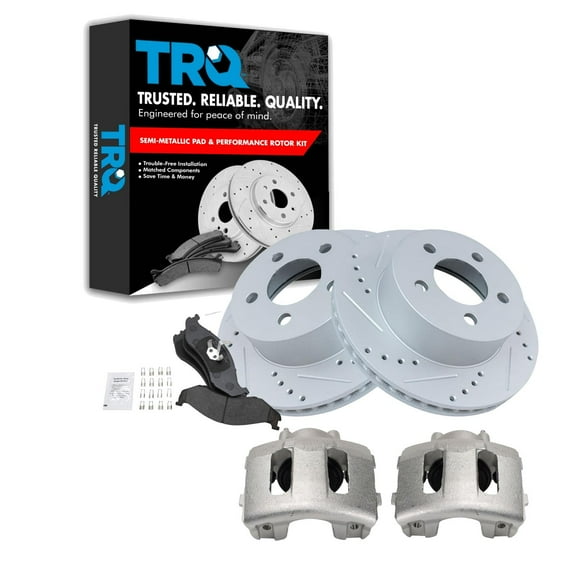 TRQ Front Performance Brake Pad & Rotor Kit Brake Caliper Brake Pads Brake Rotors Set Semi-Metallic Vented Premium G-Coated Fits Select 1999-2001 Jeep Cherokee 1997-2006 Wrangler