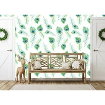 MuralsPrint Peacock Feathers Peel and Stick Wallpaper, Eco-friendly Removable Wallpaper 10'L x 24''W