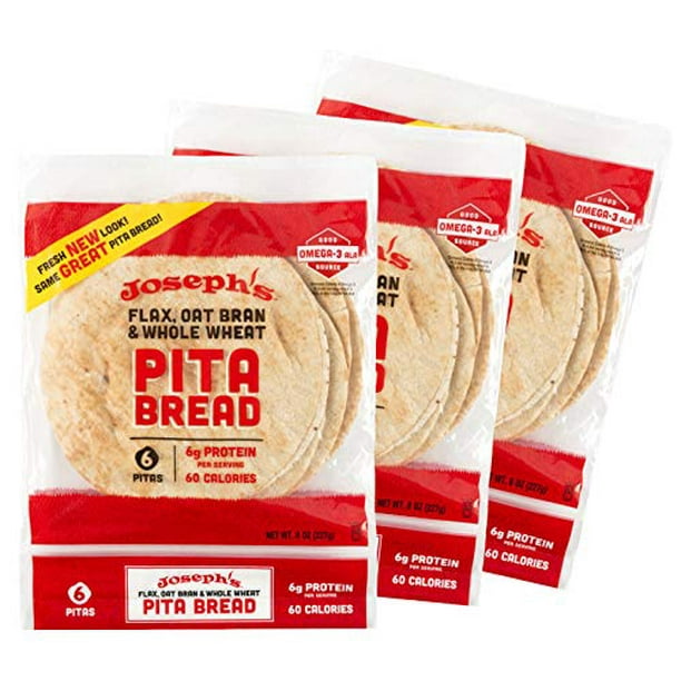 Josephs Pita Bread Value 3 Pack Flax Oat Bran And Whole Wheat 7g