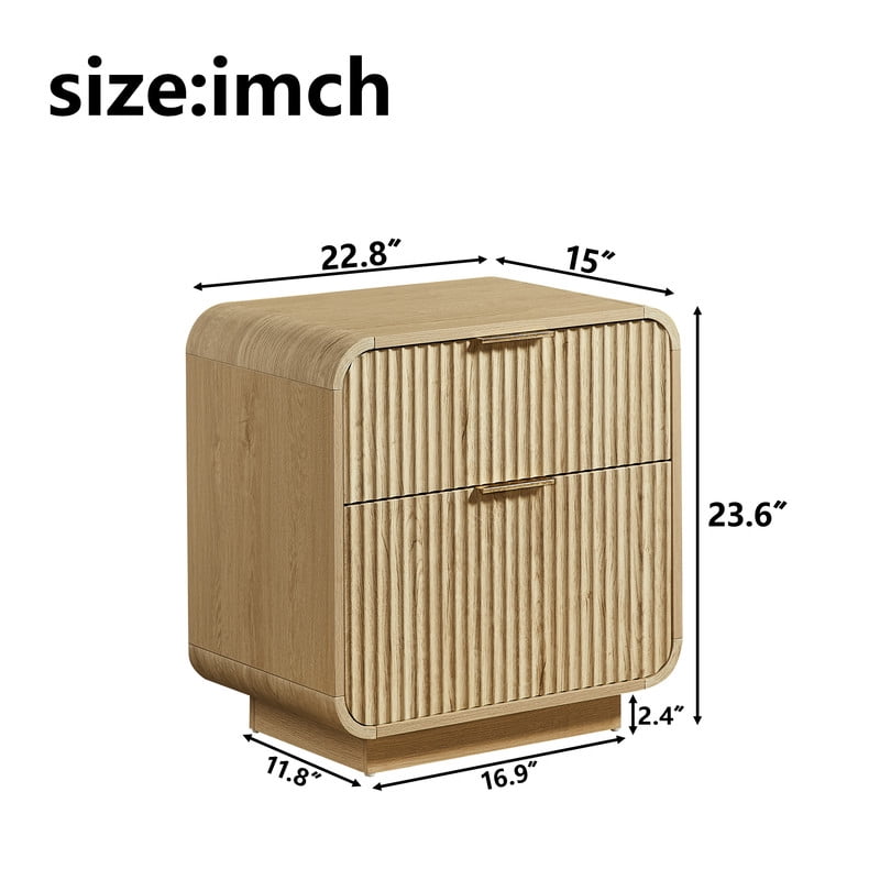 1PCS Modern Wavy Fluted-Design Nightstand Table with 2 Drawers, Curved Versatile Bedside Small Storage Cabinet