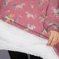 thumbnail image 3 of Oversized Wearable Blanket Hoodie,Pink Unicorn Pattern Sherpa Blanket Hoodie with Super Pockets,Super Warm Fuzzy Pullover for Women & Men, 3 of 6