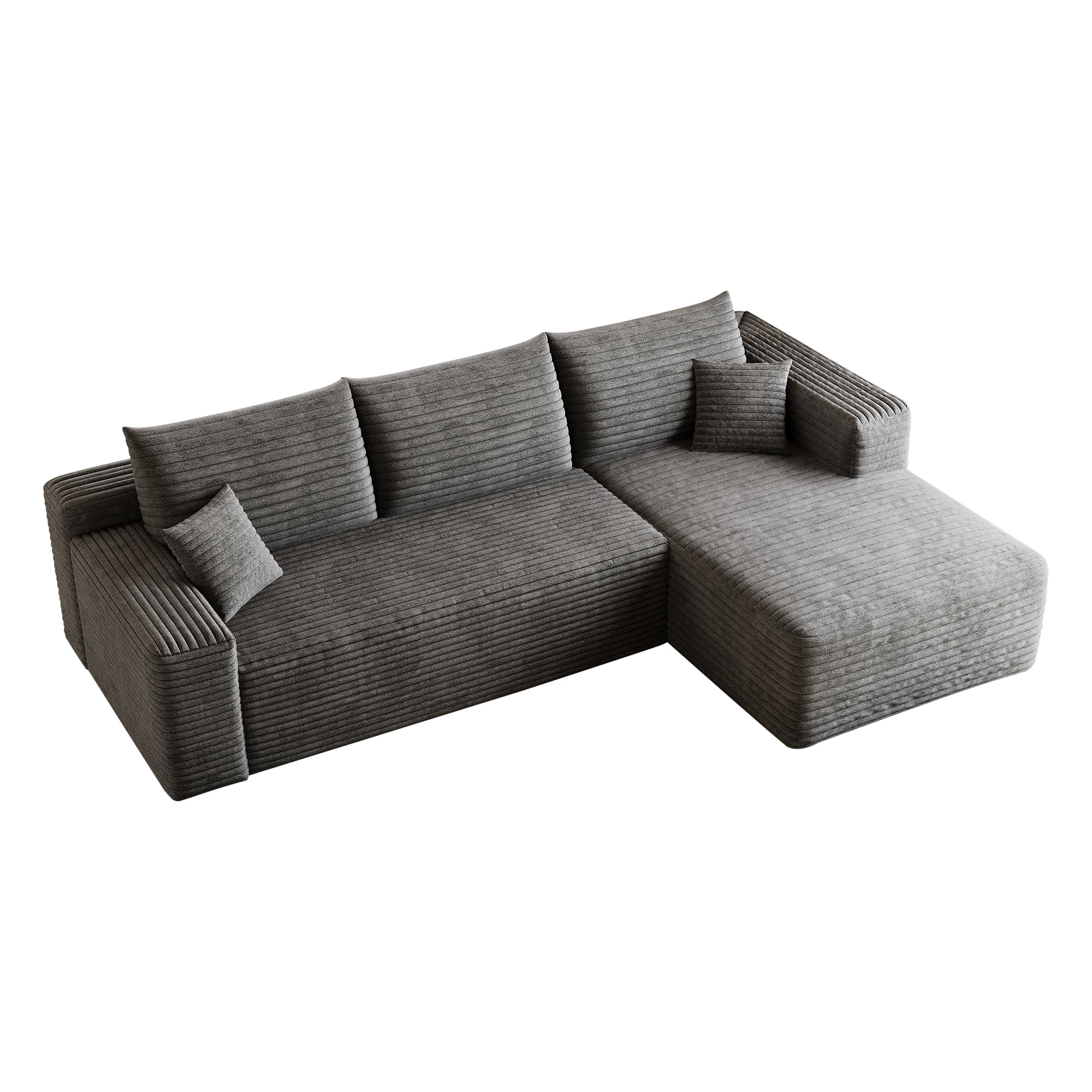95-Inch Cloud Sectional Sofa with Plush Corduroy Fabric, U-Shaped Modular Couch and Corner Sofa for Living Room with Deep Seat, No Assembly Required, Dark Grey