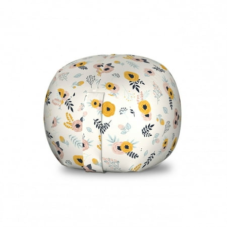 Spring Storage Toy Bag Chair  Pastel Tone Romantic Nature Print with Abstract and Modern Floral Elements  Stuffed Animal Organizer Washable Bag  Large Size  Eggshell Multicolor  by Ambesonne