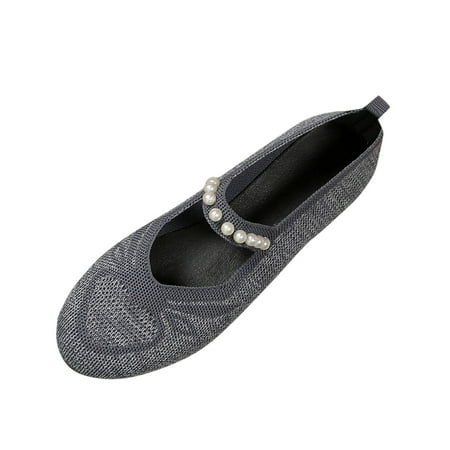 QYZEU Fashion Sneakers for Women 2024 Womens Casual Slip on Shoes Women s Fashion Net Cloth Pearl Decorative Flat Casual Shoes Round Head Non Slip Casual Shoes Grey 37