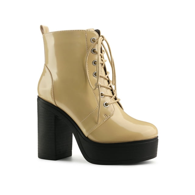 Unique Bargains Bottes de Combat à Plateforme à Talon Épais à Fermeture Éclair pour Femmes