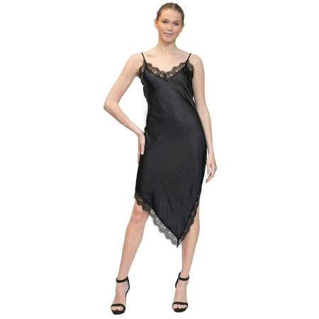Juniors' madden girl Asymmetrical Hem Slip Dress Color: Black Size: LARGE