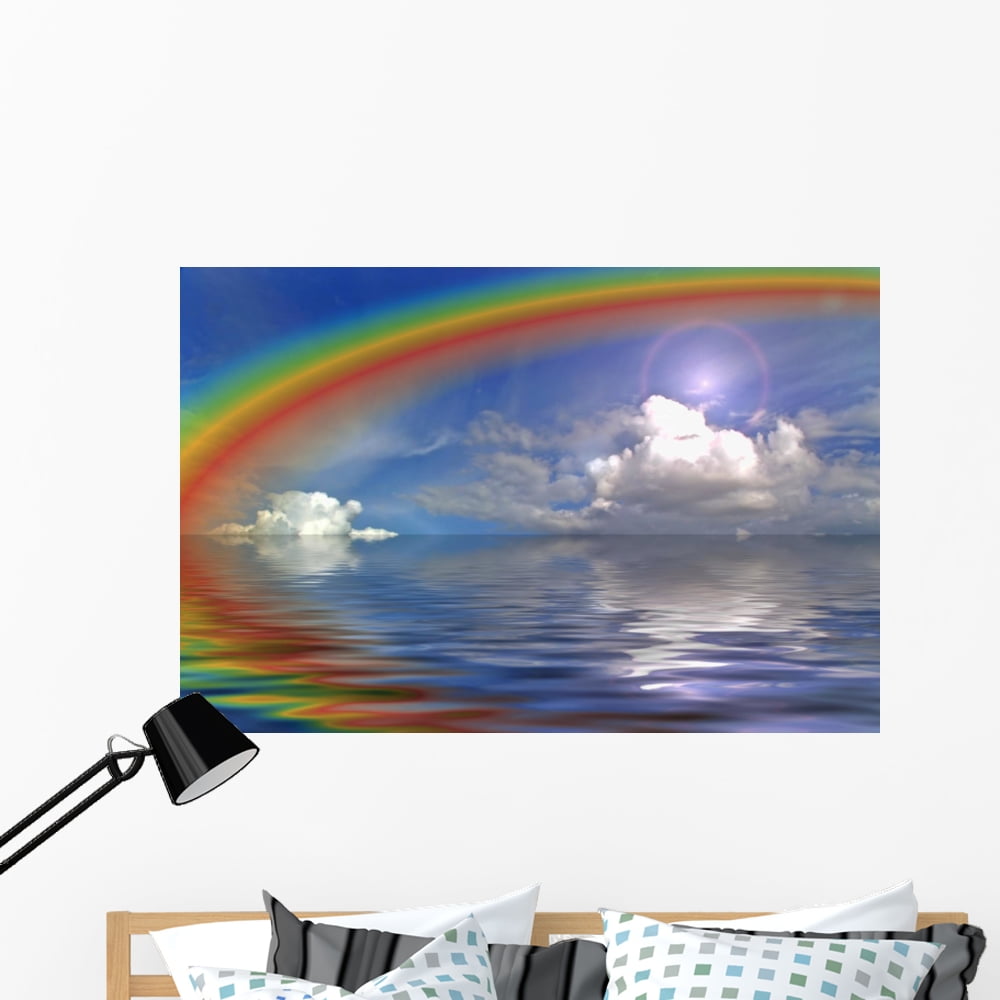Clouds Sky and Rainbow Wall Mural Decal by Wallmonkeys Vinyl Peel and
