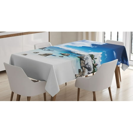 

Landscape Tablecloth Ocean Seascape Peaceful Beach with Rocks and Cloudy Sky Digital Print Rectangular Table Cover for Dining Room Kitchen 52 X 70 Inches White Blue and Grey by Ambesonne