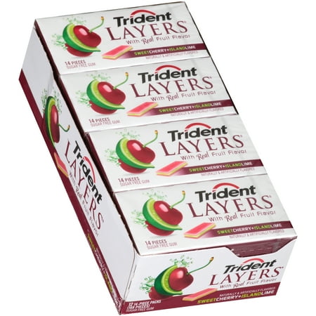 Trident Layers Gum, Sweet Cherry and Island Lime, 14 Piece Pack, 12 Count