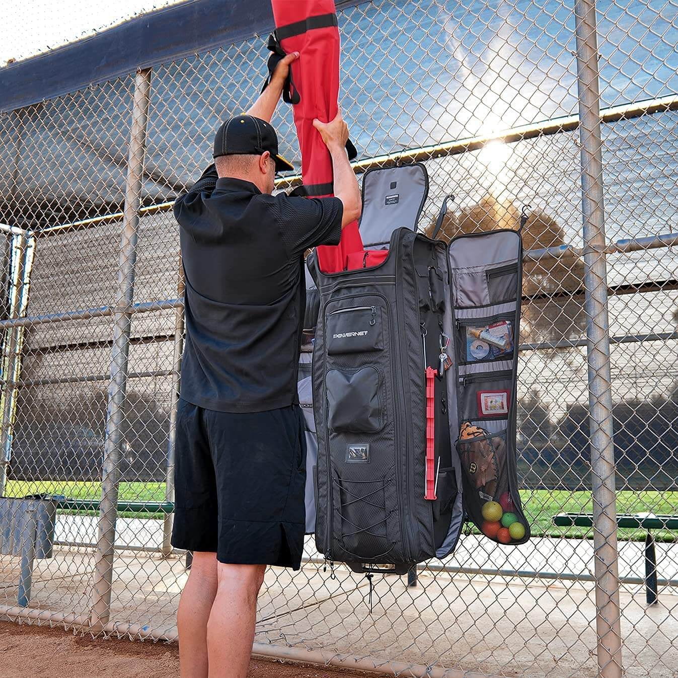 PowerNet All Gear Transporter Baseball Travel Bag, Rolling Duffle Bag with Wheels & Handle for Baseball Accessories, Catchers Gear & Bats, Main Pocket Fits Four 7x7 Nets