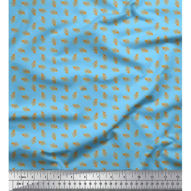Soimoi Cotton Voile Fabric French Horn Musical Instrument Printed Fabric 1 Yard 42 Inch Wide