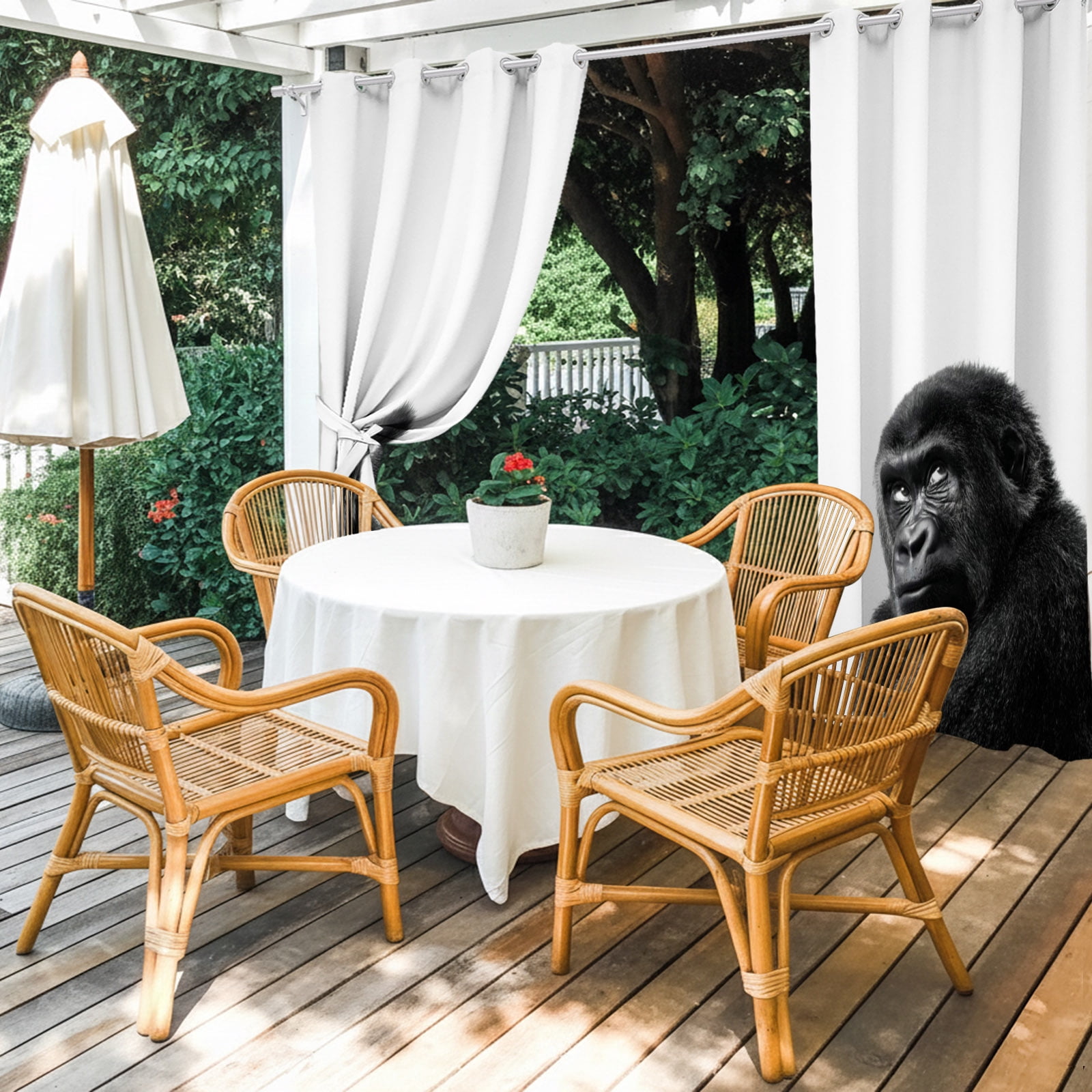 Gorilla Portrait Outdoor Curtains for Patio, Animal Minimalist Modern Black White Sunshade Privacy Drapes Grommet Waterproof Outside Curtains for Porch/Cabana/Balcony 54"x 108", 1 Panel