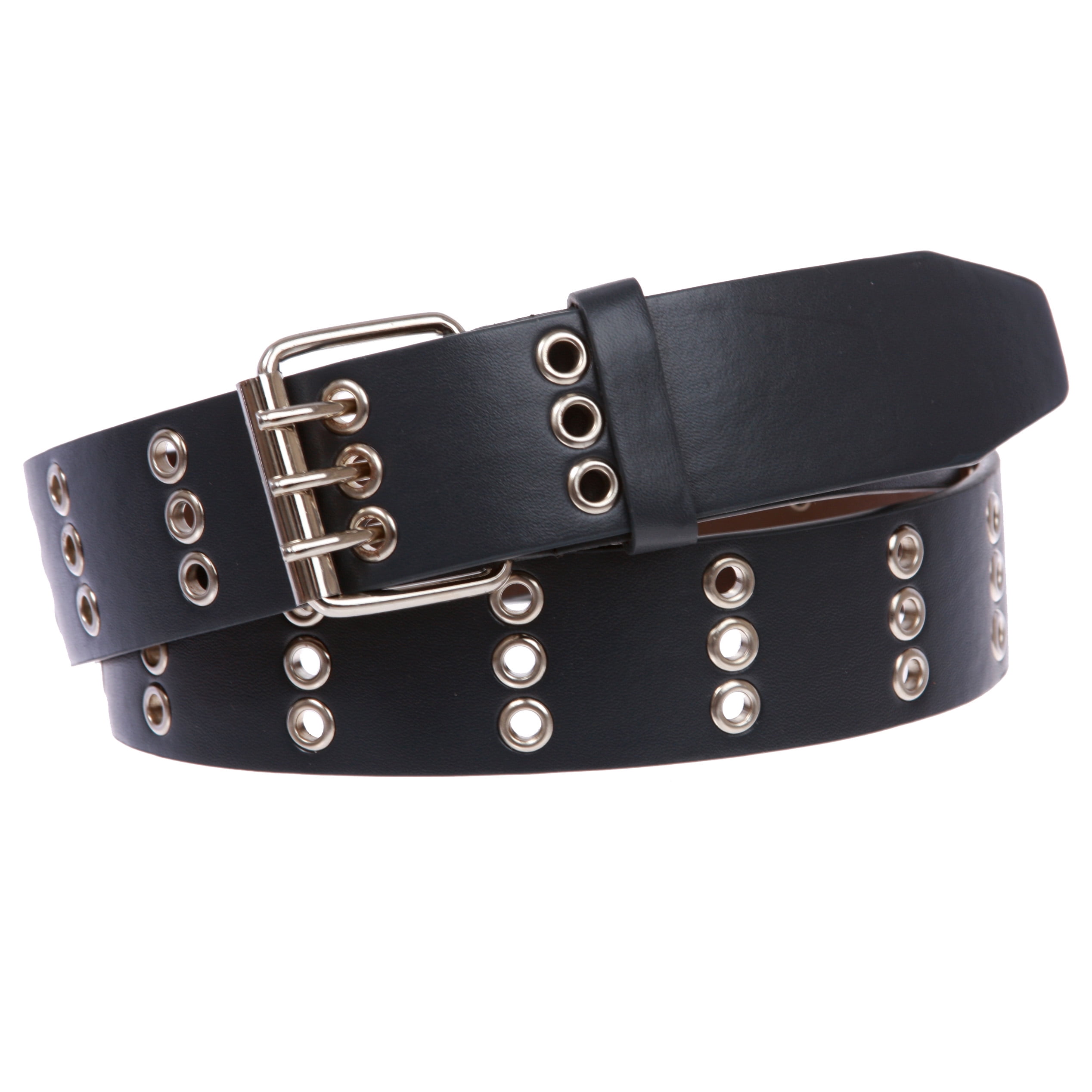Triple 3 Row Leather Belt with Silver Grommet Holes & Buckle Mens Womens Unisex 