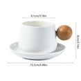 thumbnail image 3 of Ceramic & Wooden Handle Coffee Mug with Saucer, 11oz, Ceramic Coffee Cup and Saucer Set, Home Office Supplies, Gifts for Men and Women, 3 of 6