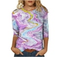 thumbnail image 2 of ICHUANYI Clearance Women's Fashion Printed T-shirt Mid-length 3/4 Sleeves Blouse Round Neck Casual Tops(Purple, L) ICHUANYI WER2023080807874, 2 of 5