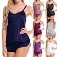 thumbnail image 4 of Women Sexy Pajamas Set Simulation Silk Thin Pajamas Set V-neck Camisole Sleeveless Shorts Female Pajamas pangjing, 4 of 4