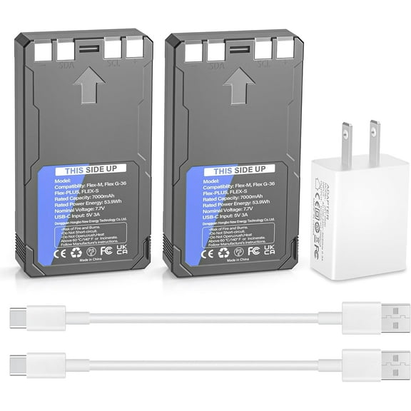 EBKK 2-Pack 7000mAh Rechargeable Batteries for Cellular Trail Camera Flex-S Flex-M Flex-Plus Flex-G36,  Lithium Battery Packs with Type-c Cord and US-Plug