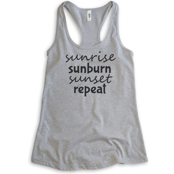 Sunrise Sunburn Sunset Repeat Tank Top, Ladies Racerback Tank Top, Beach Tank, Vacation Tank, Heather Gray, Medium