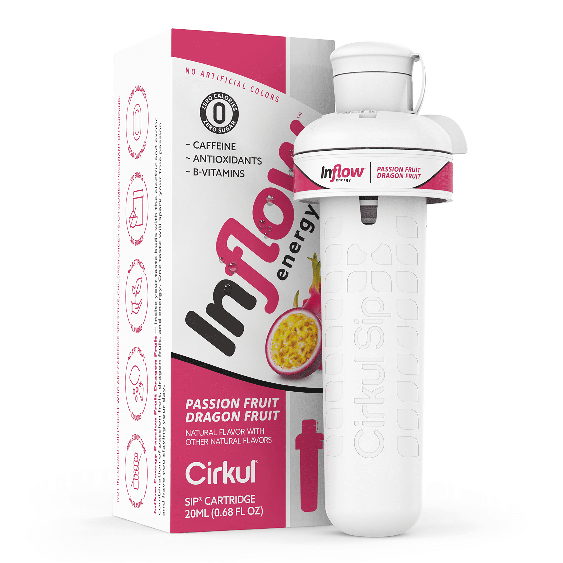 (2 pack) Cirkul Inflow Energy Passion Fruit Dragon Fruit Flavor Cartridge, Drink Mix, 1-Pack