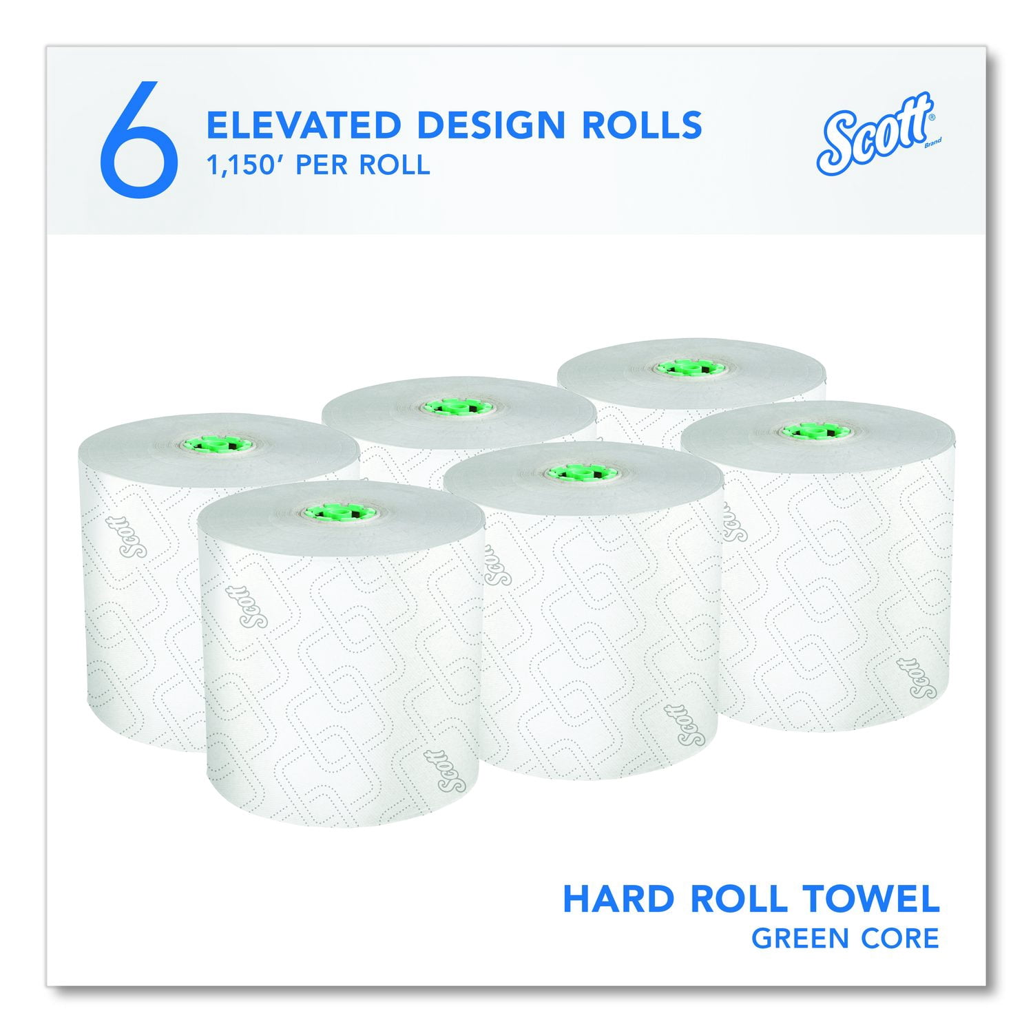Scott® Pro Hard Roll Paper Towels with Elevated Scott Design for Scott Pro Dispenser, Green Core Only, 1-Ply, 1,150 ft, 6 Rolls/CT
