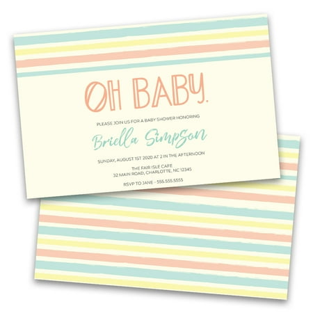 Personalized Pastel Oh Baby Striped Baby Shower Invitations