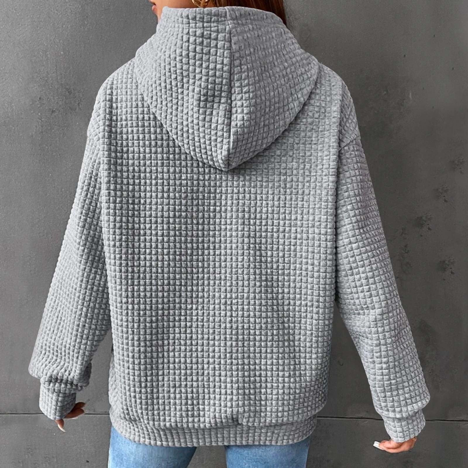 SZJXBUY Womens Waffle Knit Hoodie,Hoodies for Women Casual Pullover Waffle Long Sleeve Drawstring Hooded Sweatshirt with Pocket 2024 Gray,S
