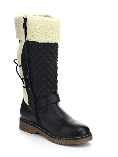 Faux Leather Knee High GIRLs Quilted Winter BOOTs s.10 non skid sole ZIP Buckles