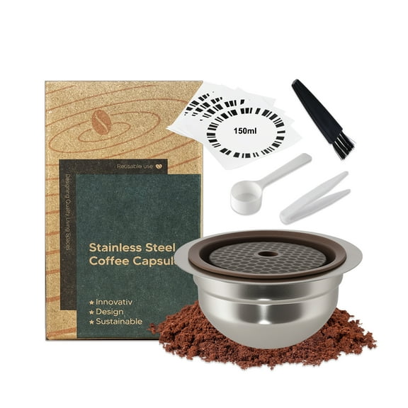 FOVNOT Reusable Ve-tuo Capsules Refillable Coffee Pods Food Grade Silicone Lids Stainless Steel Coffee Capsule Compatiable with Nes-esso Ve-tuo Plus/Pop/Next Machines