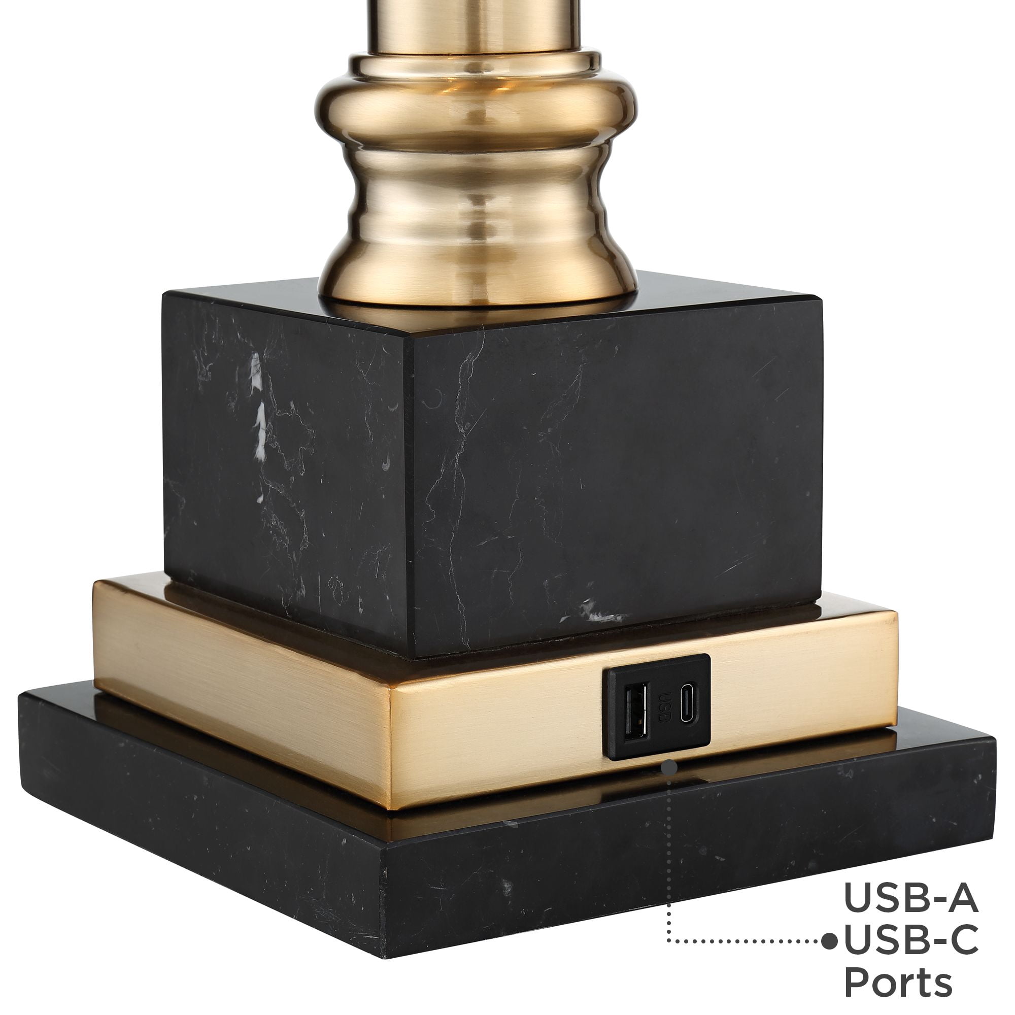 Barnes and Ivy Georgetown Traditional Desk Lamp 28 1/2" Tall Warm Brass with USB Charging Port Black Shade for Bedroom Living Room Bedside Office Kids