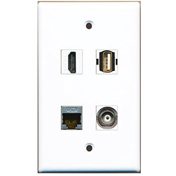 RiteAV - 1 Port HDMI 1 Port USB A-A 1 Port Shielded Cat6 Ethernet 1 Port BNC Wall Plate