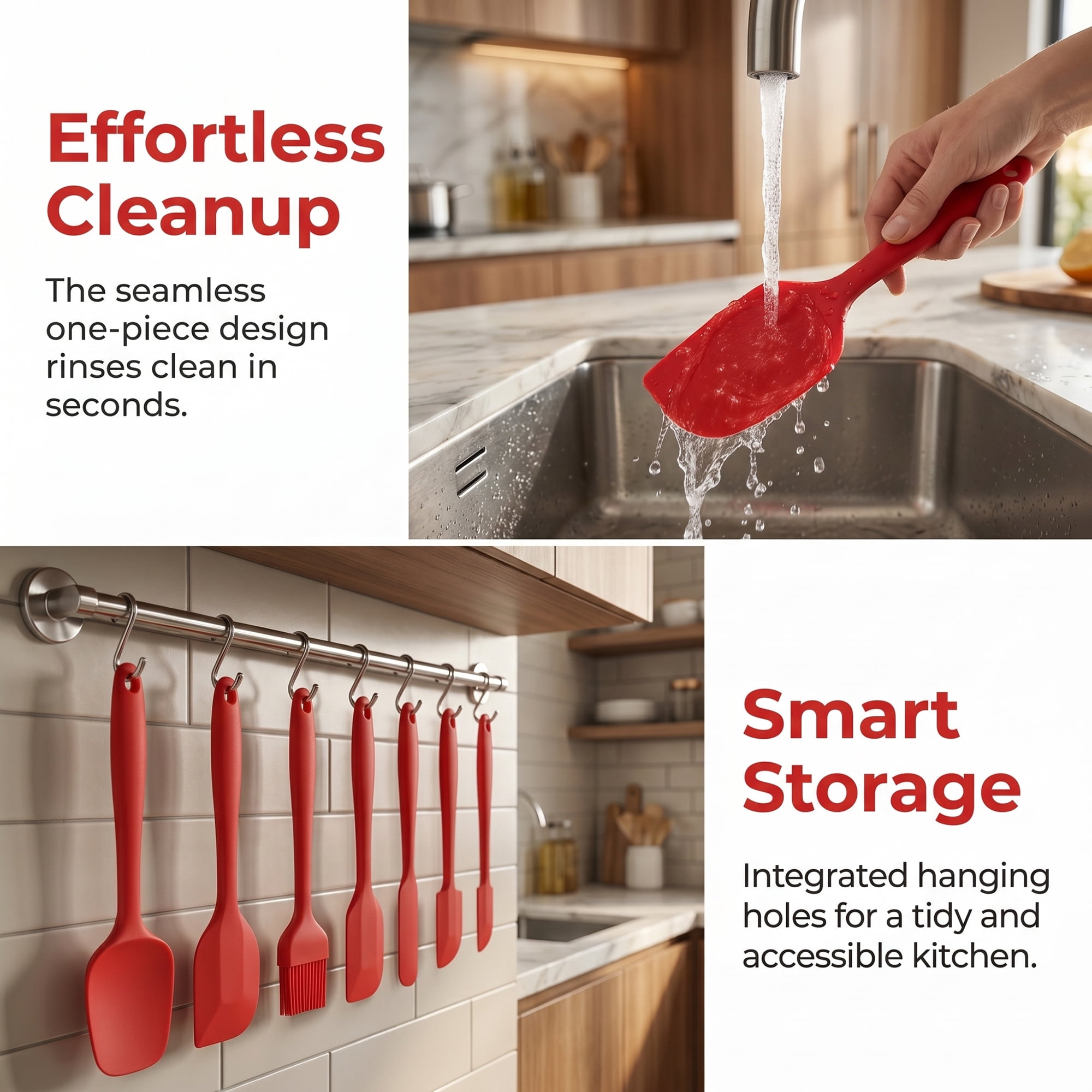 Unique Bargains 9Pcs Kitchen Spatula Set Heat-Resistant Cooking Utensils Red