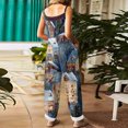 thumbnail image 4 of Women's Vintage Cotton Linen Overalls with Christmas Print - Casual Loose Jumpsuit with Shoulder Straps & Pockets, Dark Blue, Size L, 4 of 5