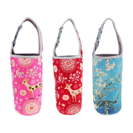 

3x Tumbler Carrier Holder Reusable Pouch Drink Sleeve for Camping Travel Hiking Fishing Pink Flower