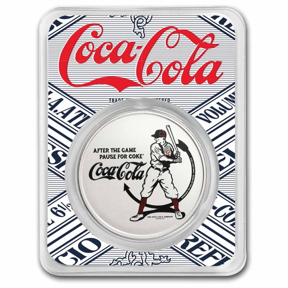 Coca-Cola® Vintage Batter Up 1 oz Silver Colorized Round in TEP